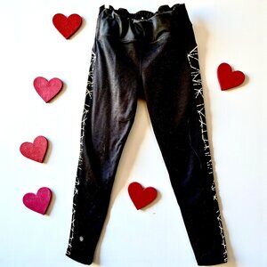 Athleta Black Leggings FLEECE LINED Pattern Down Legs Full Length XL